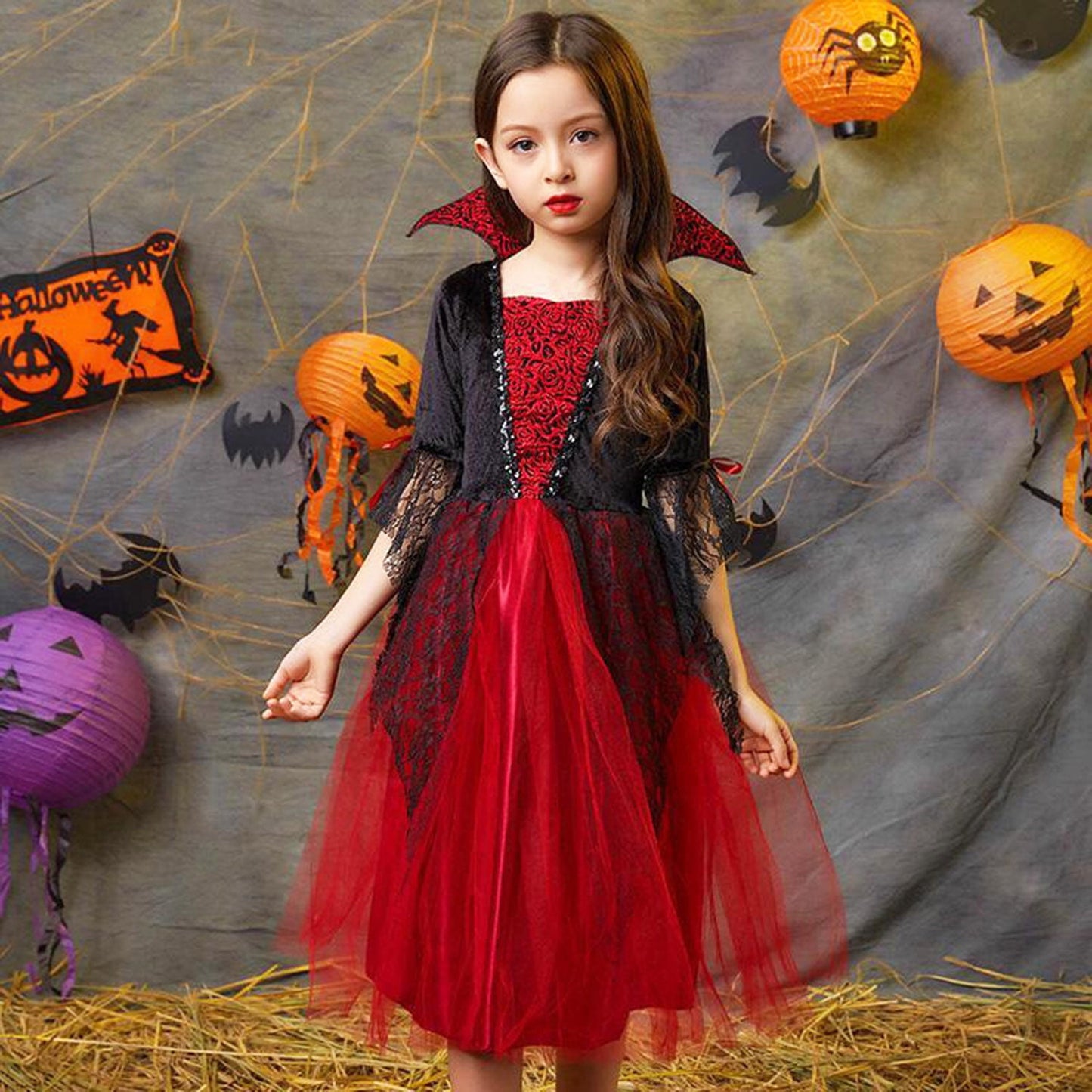 KAWELL Girls Vampire Costume, Princess Masquerade Party for Halloween Party