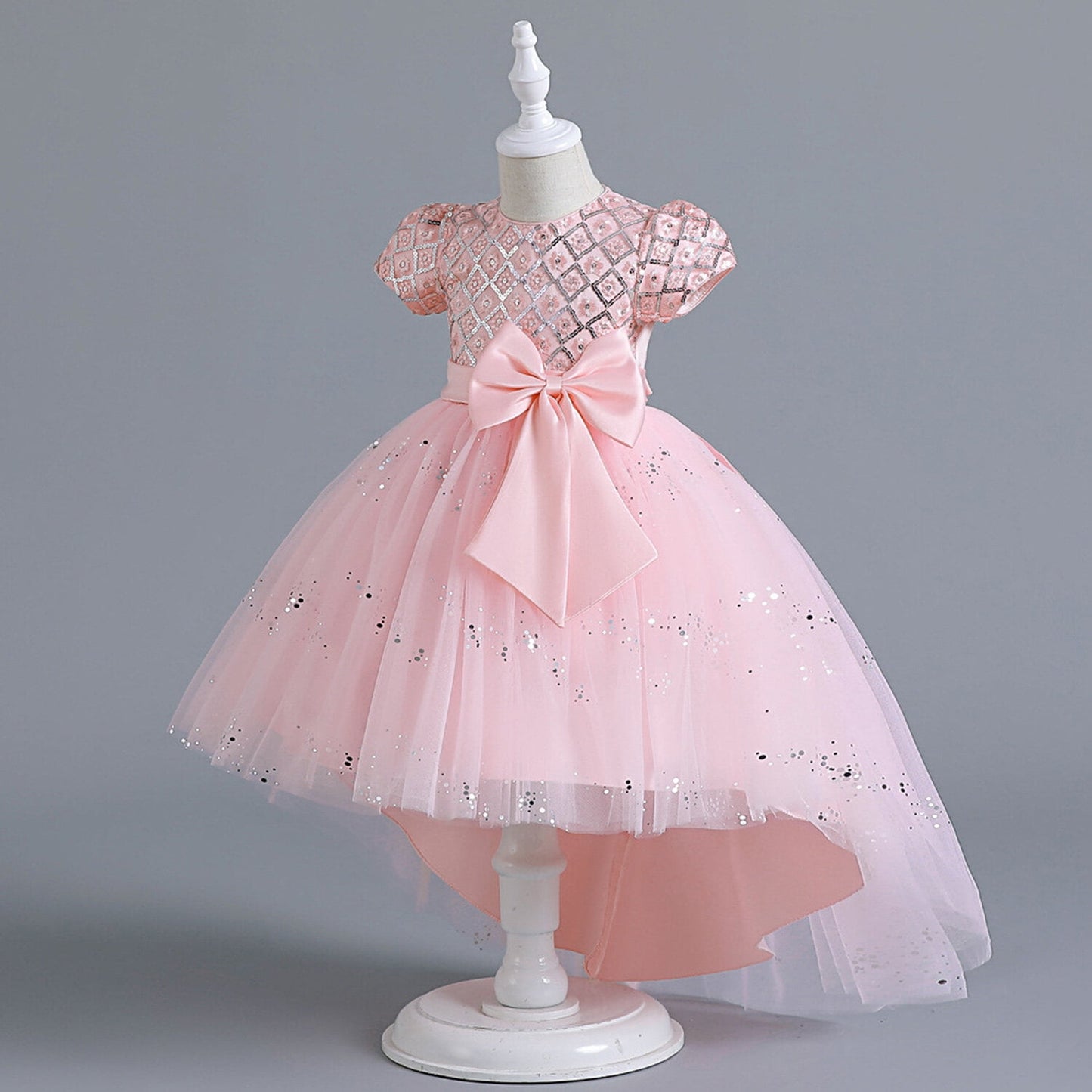 Phenas Flower Girl Lace Bridesmaid Dress High-Low Kids Wedding Party Birthday Sequin Tulle Dresses