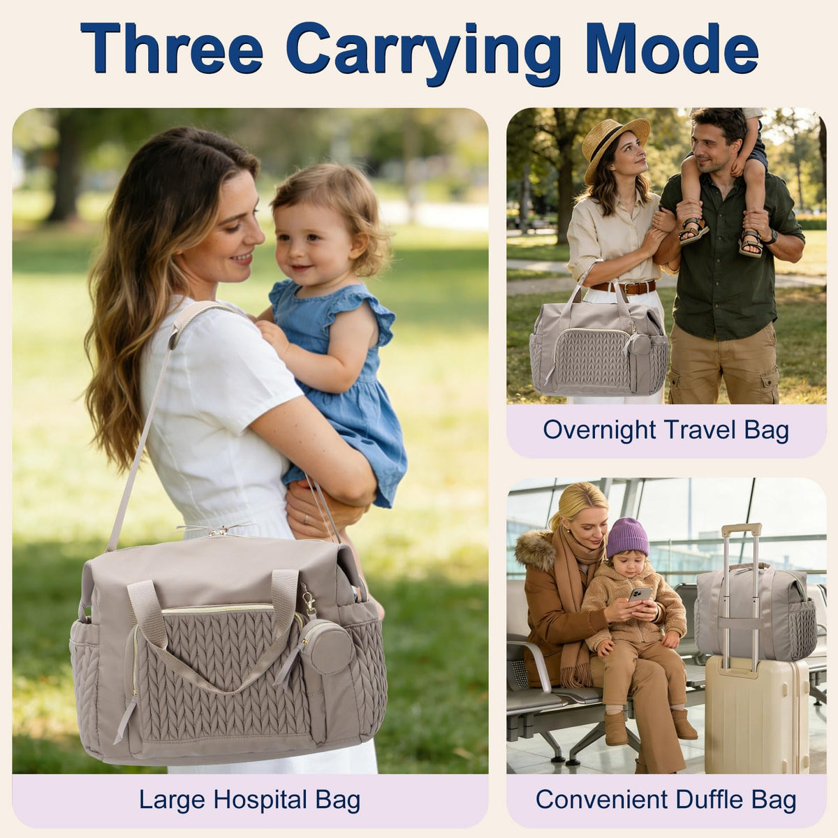 Large Diaper Bag Tote with Changing Pad and Pacifier Case - Waterproof Baby Travel Bag for New Parents