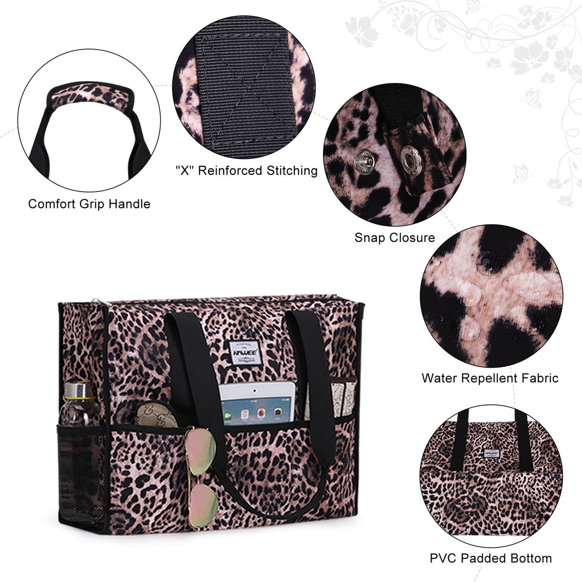 Utility Tote Bag with Laptop Compartment and Trolley Sleeve - 15-Pocket Zip-Top Commute Shoulder Bag for Work