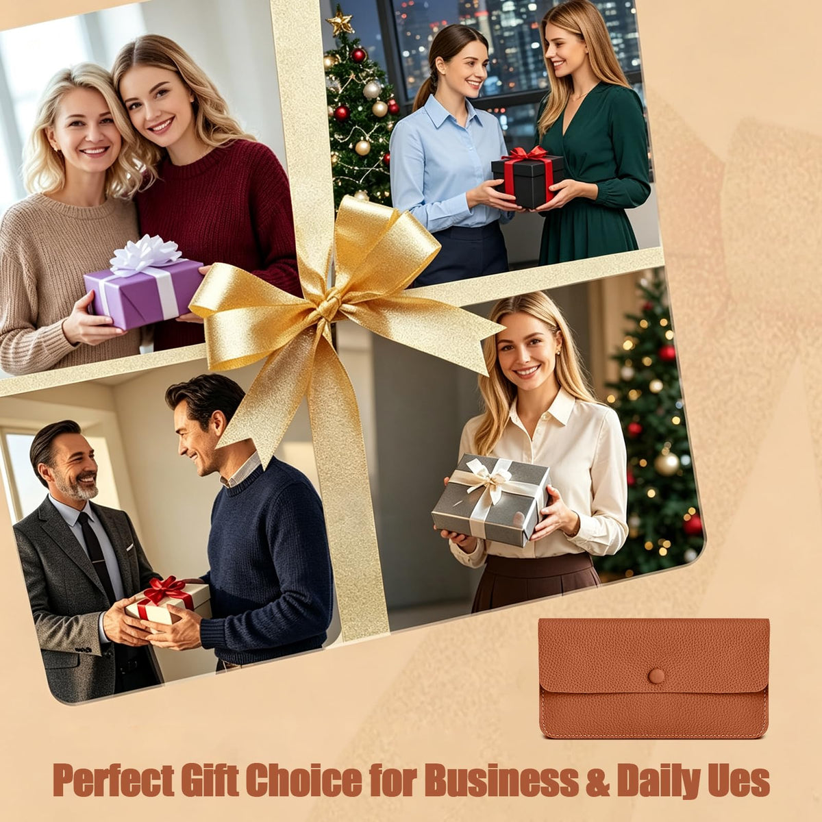 Women's Genuine Leather Bifold Wallet - Ultra Slim Pebbled Cowhide Purse with 6 Card Slots and Zip Coin Pockets