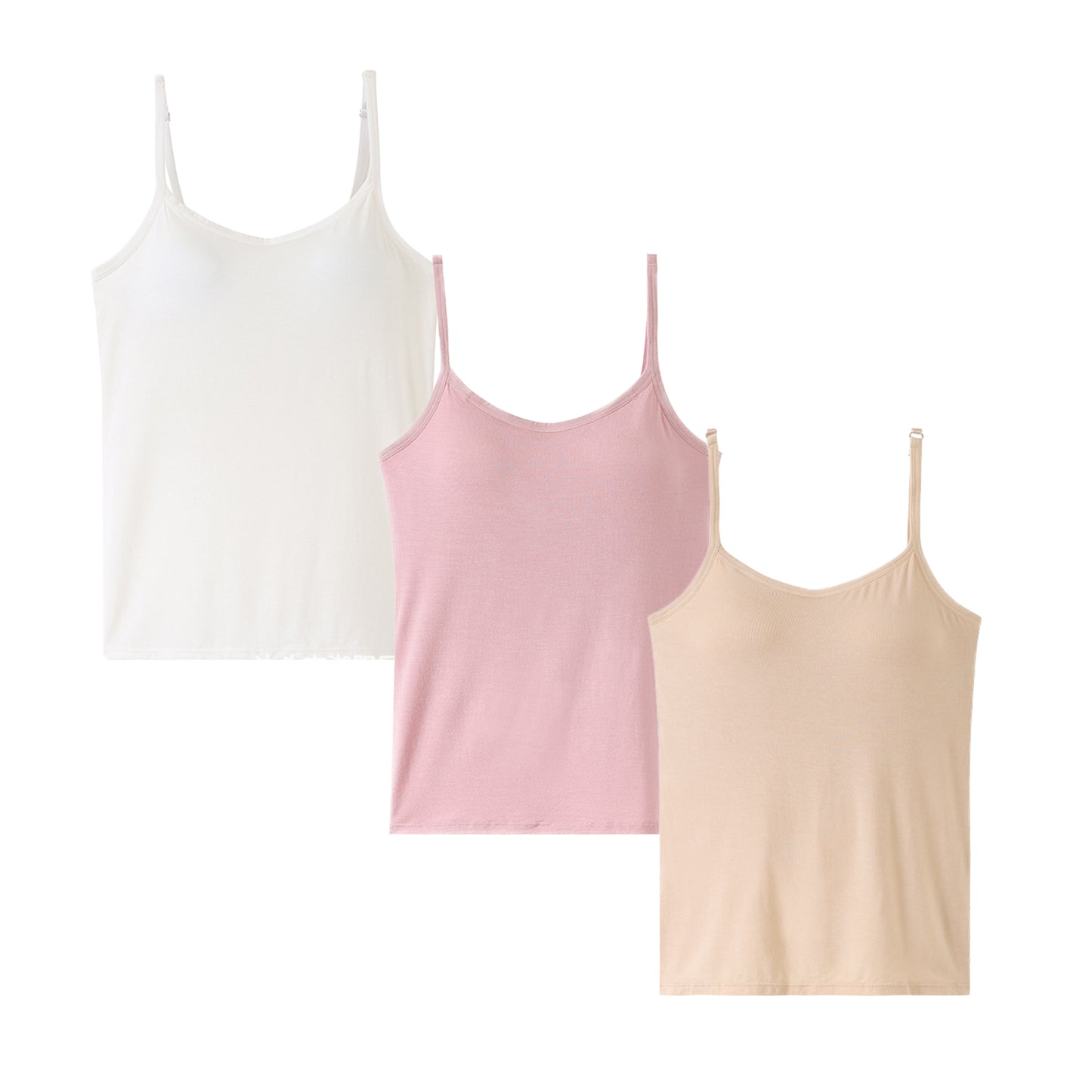 HuaAngel Girls Tank Tops 3 Packs Soft Modal Breathable Camisoles with Adjustable Strap and Padded Sizes M-3XL