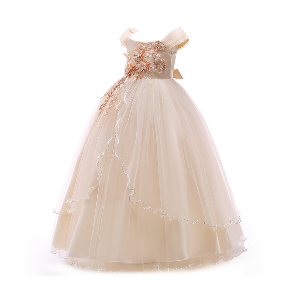 HuaAngel Kids Prom Ball Gown Girl Lace Tulle Flower Princess Party Maxi Dress