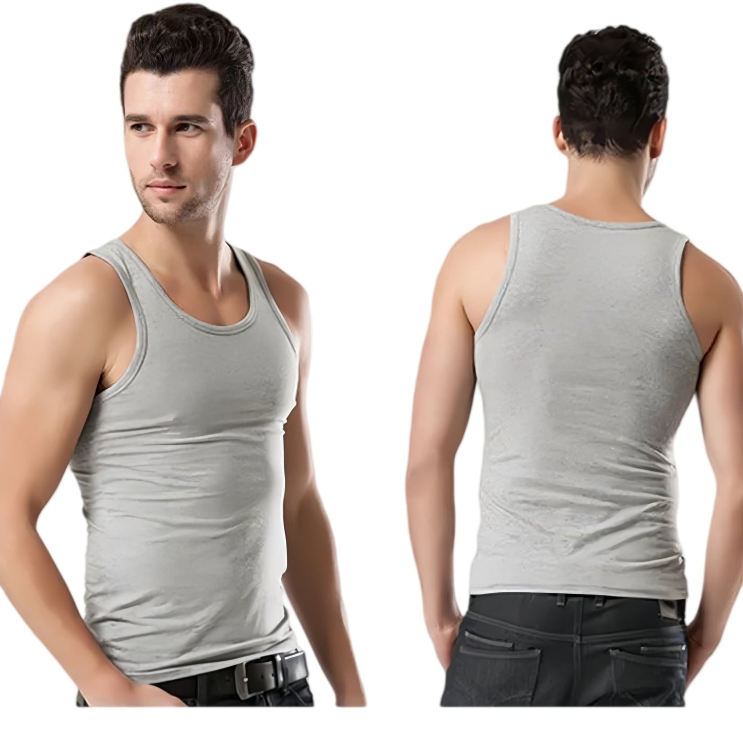 LOEL 3 Pack Men's Undershirts Crew Neck Sleeveless Athletic Workout Tank Top Sports Baselayer Running Compression Shirts