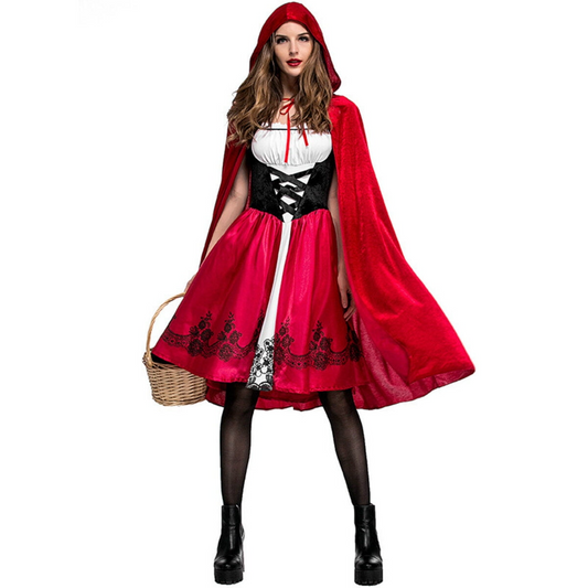 LOEL Women's & Girls Little Red Riding Hood Dress Christmas Cosplay Costumes With Cloak Adult Costume & Childrens Fairytale Dress Outfit