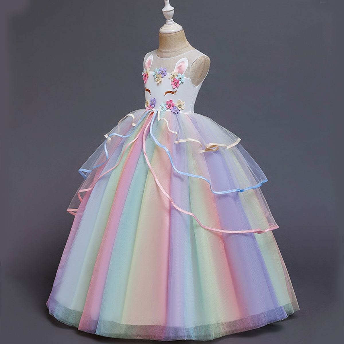 LOEL Girls Unicorn Princess Dress Fancy Party Costume Dress up Wedding Birthday Party Gown for Age 3-14 Years Old