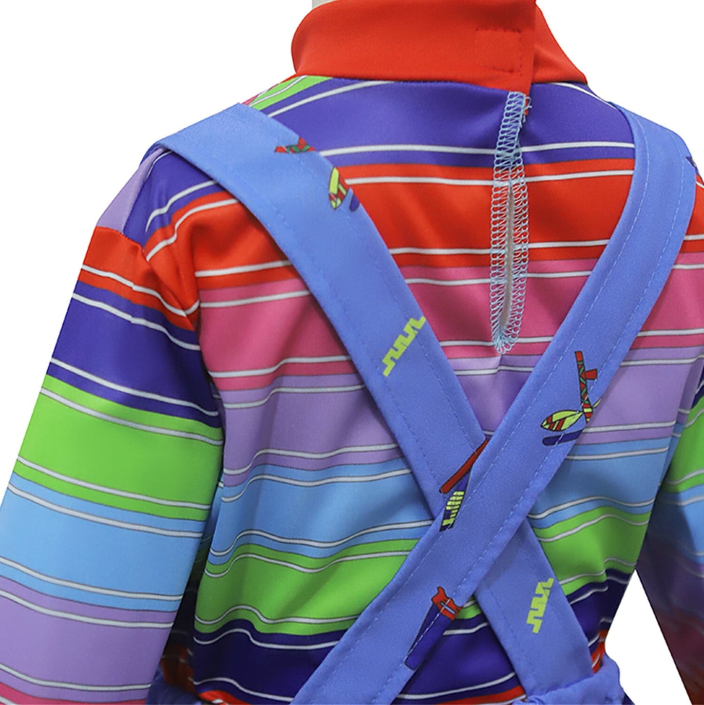 Phenas Kids Haunted Doll Costume,Red & Blue Striped Jumpsuit for Halloween Cosplay Costume