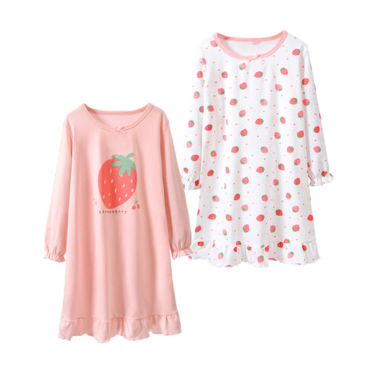 HuaAngel 2 Pack Girls Cotton Nightgowns Long Sleeve Soft Sleepwear for Toddler to Teen Sizes 4-16