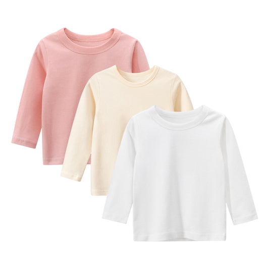 Phenas Toddler Girls 3 Packs Long Sleeve Shirts,100% Cotton Casual Crewneck Basic T-Shirt 2-7T