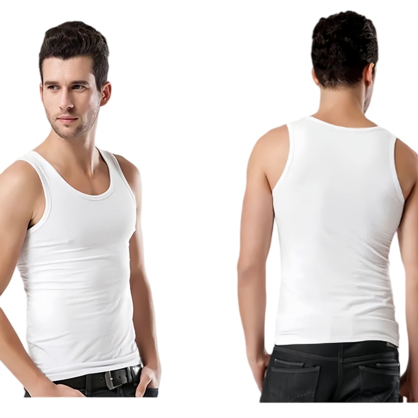 LOEL 3 Pack Men's Undershirts Crew Neck Sleeveless Athletic Workout Tank Top Sports Baselayer Running Compression Shirts