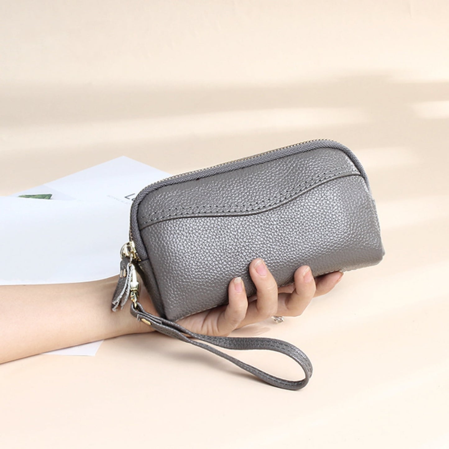 HAWEE Cellphone Wallet for Women Genuine Leather Clutch Purse Large Capacity Double Zipper Wristlet Wallet for Ladies
