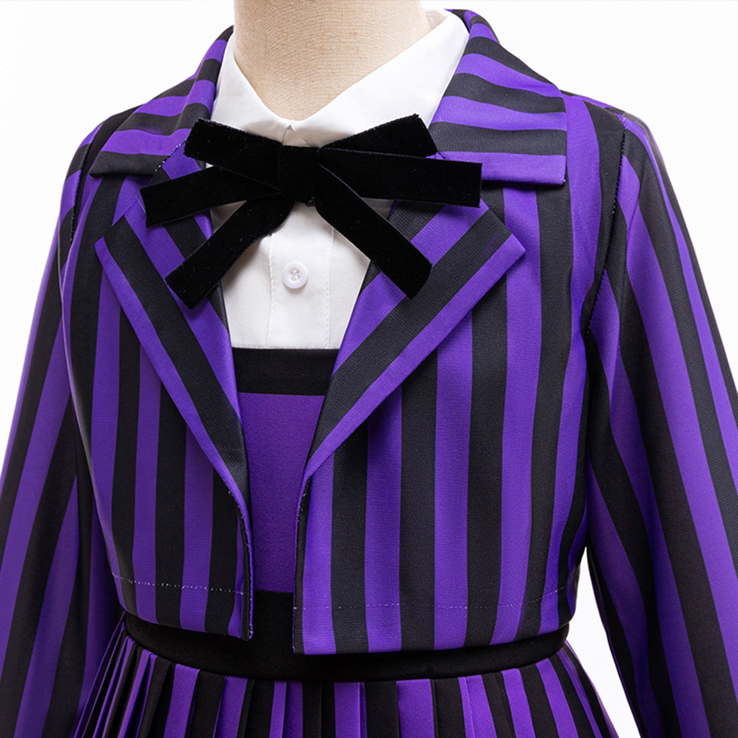 KAWELL Enid Costume for Girls, Addams Academy Uniform Outfits Cosplay with Pink Blue Wig, Pleated Dress Girl's Stripes Suits Sets for Halloween