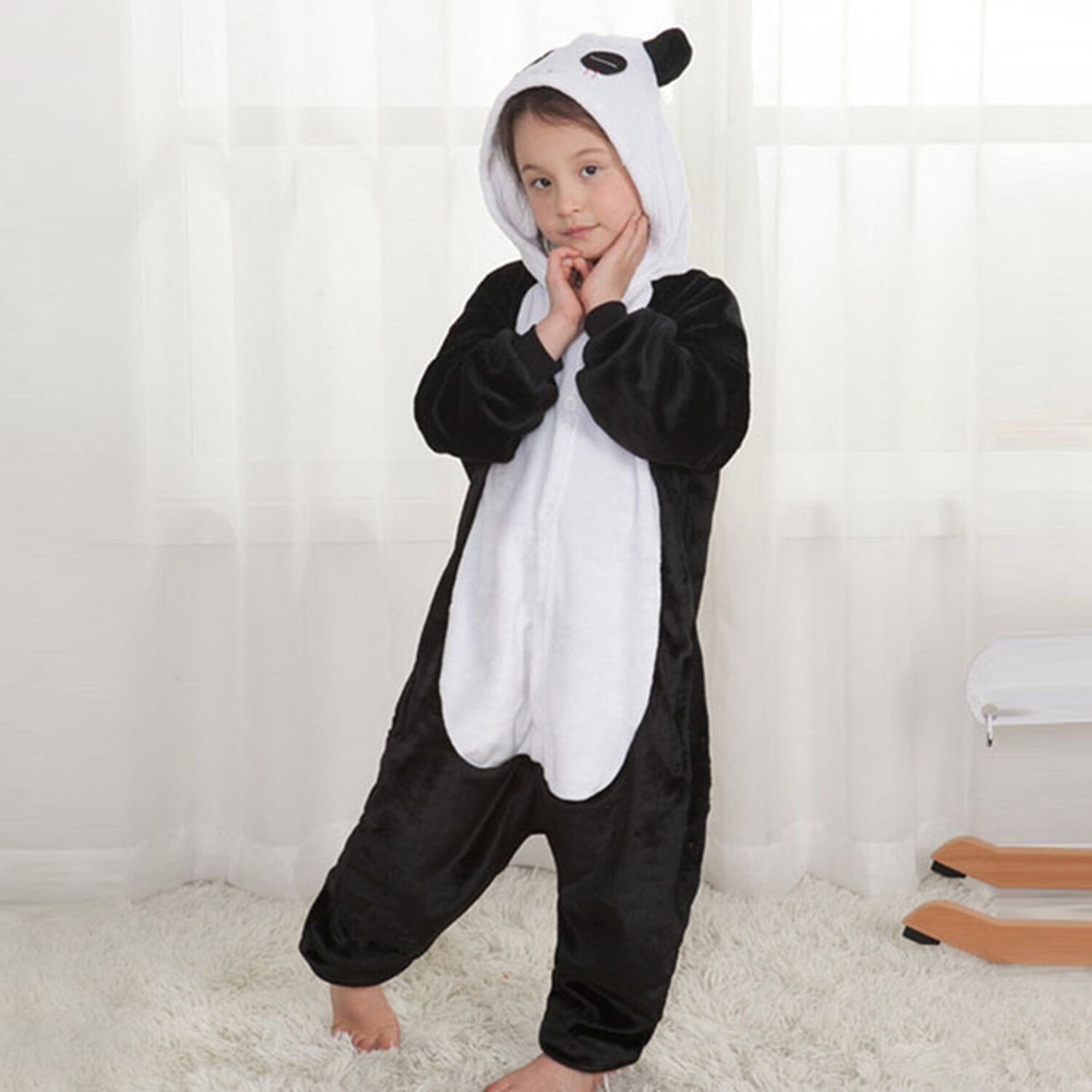 KAWELL Unisex Panda Parent-Child One-Piece Pajamas Flannel Animal Pajamas Costume Halloween Christmas Cosplay