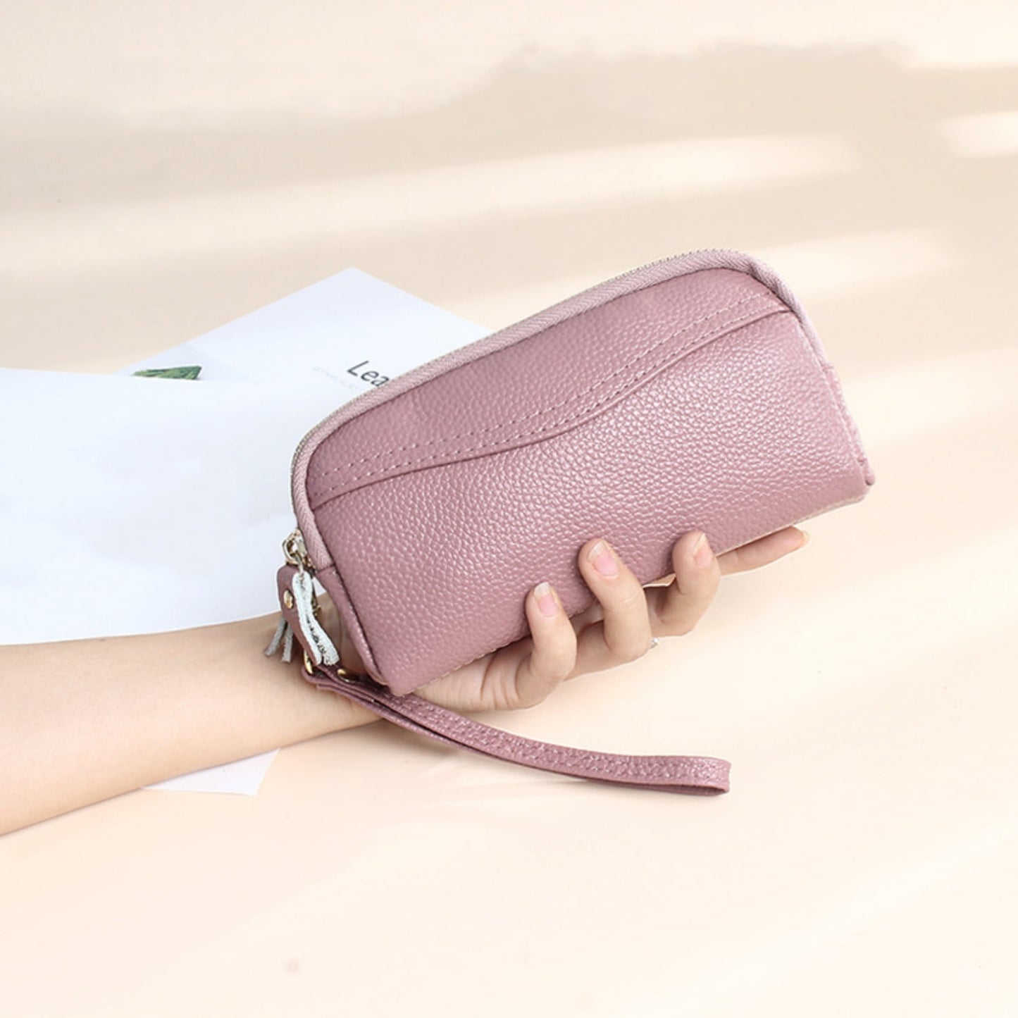HAWEE Cellphone Wallet for Women Genuine Leather Clutch Purse Large Capacity Double Zipper Wristlet Wallet for Ladies