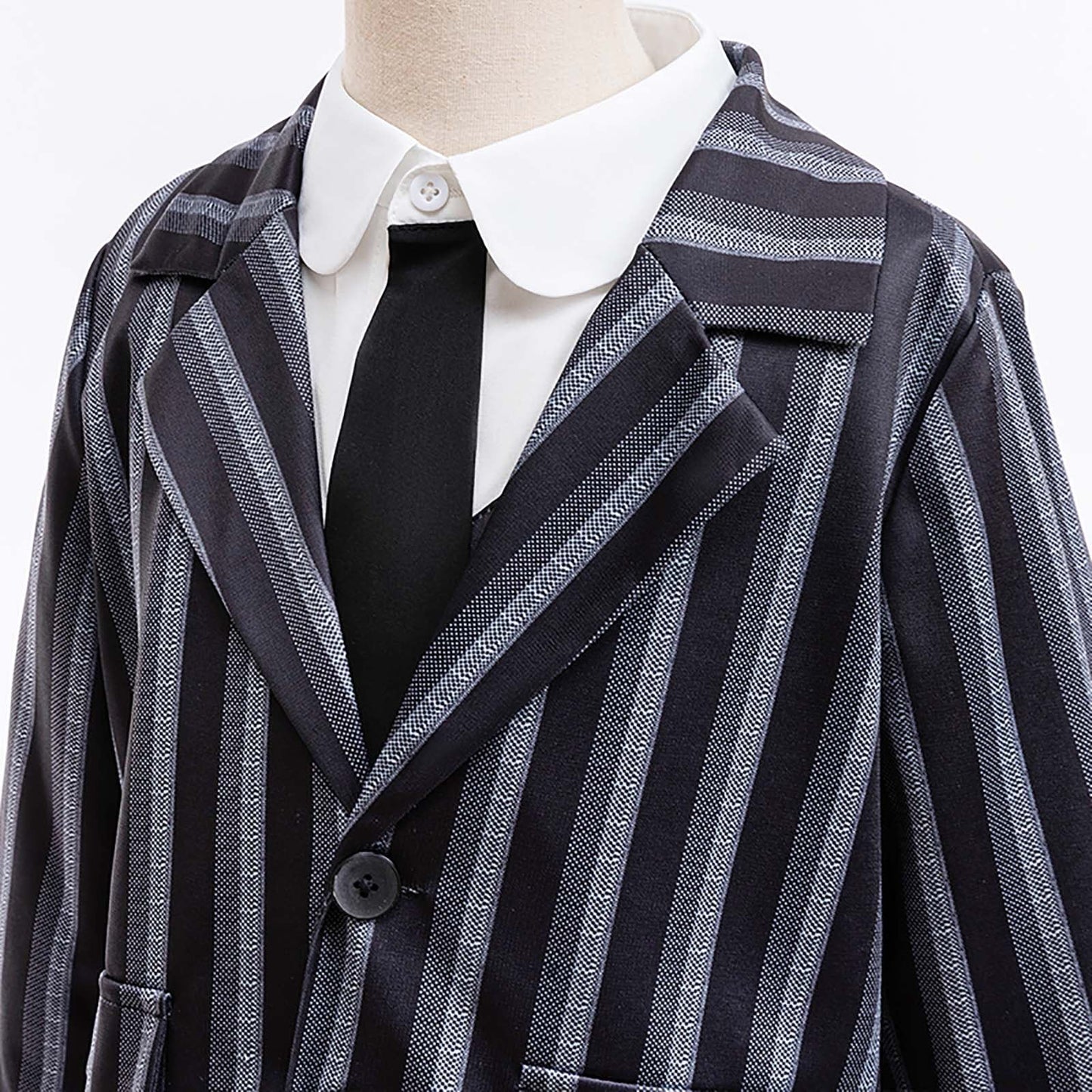 KAWELL Addams Costume for Girls, Academy Uniform Outfits Cosplay with Black Wig, Pleated Skirt Girl's Stripes Suits Sets for Halloween