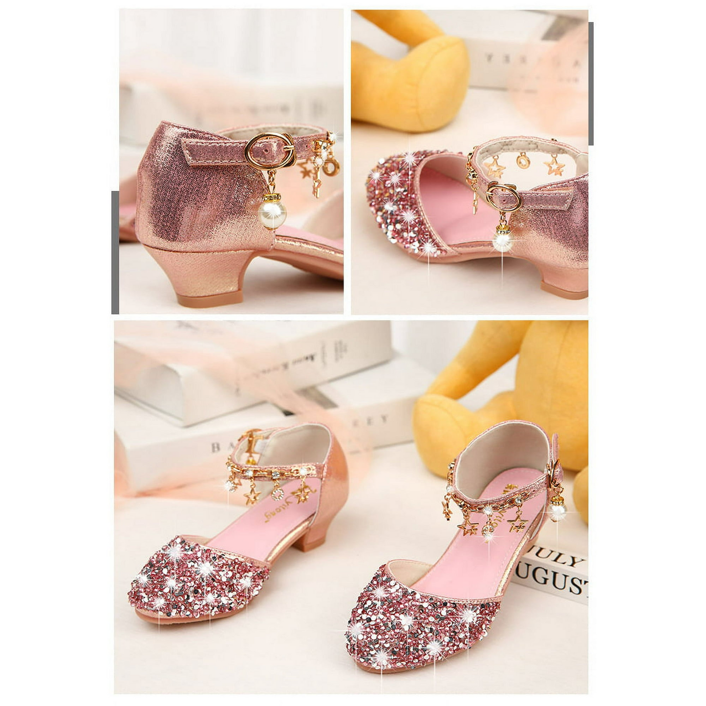 LOEL Girls Dress-up Glittering Pumps with Heels Princess Shoes