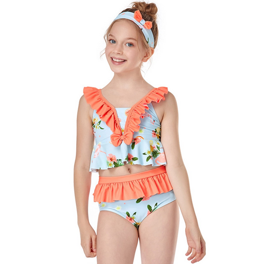 LOEL Girls One Piece Swimsuit Floral Beach Bathing Suit Ruffle Bikini Tankini Kids Cute One Piece Swimwear