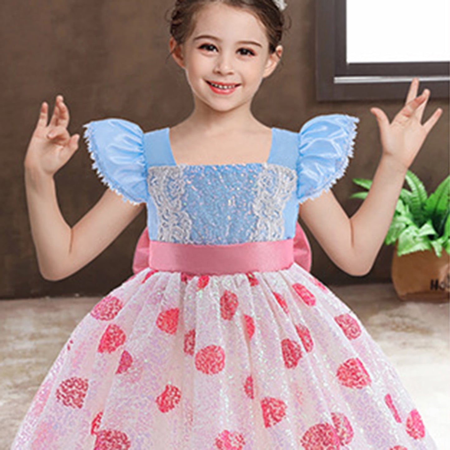KAWELL Little Girl's Polka Dot Bo Peep Costume, Headband with Bow