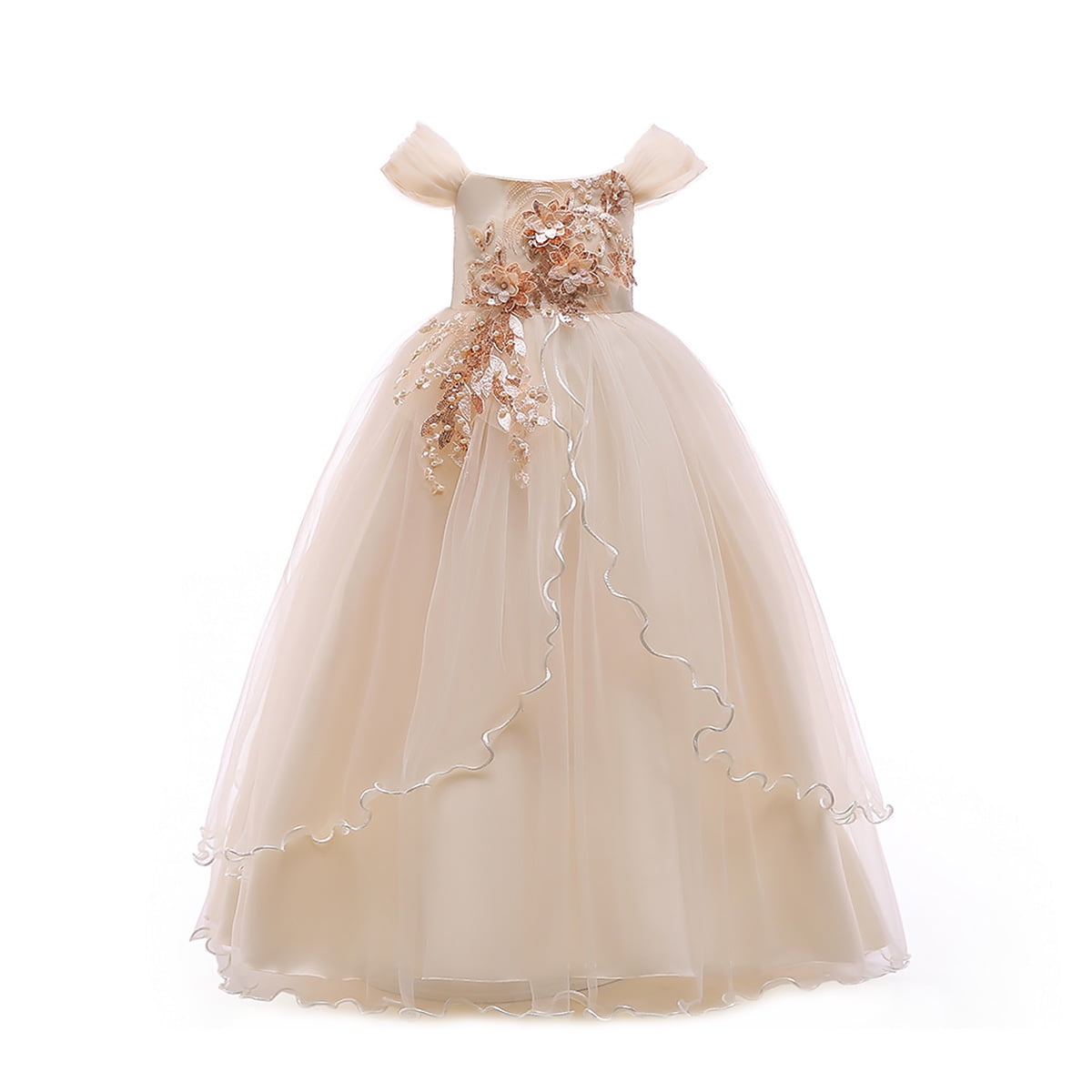 HuaAngel Kids Prom Ball Gown Girl Lace Tulle Flower Princess Party Maxi Dress