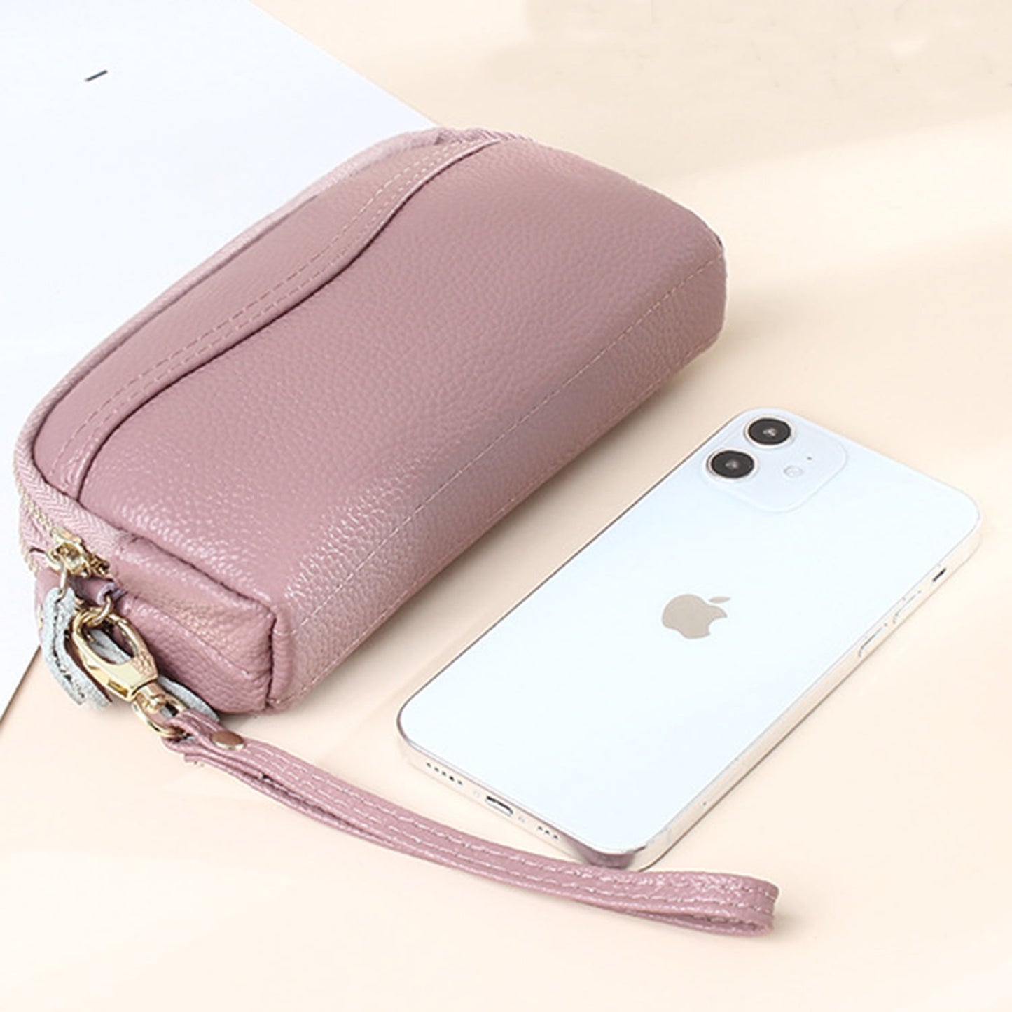 HAWEE Cellphone Wallet for Women Genuine Leather Clutch Purse Large Capacity Double Zipper Wristlet Wallet for Ladies