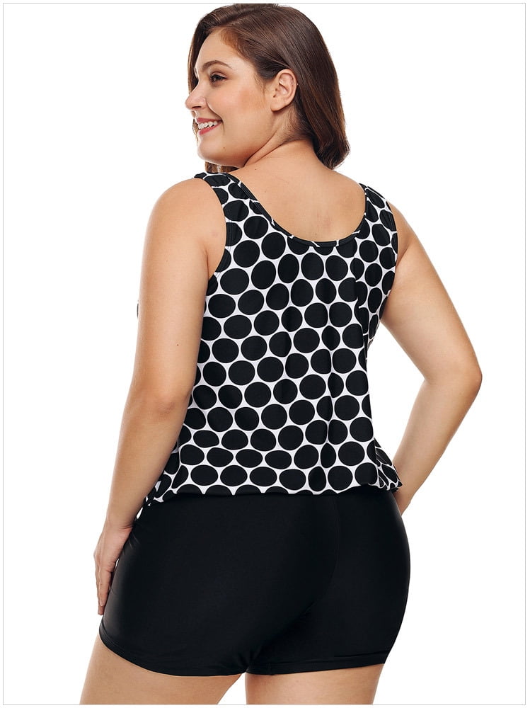 Women's Plus Size Swimwear Tankini Swimdress Two Piece Bathing Suit Tummy Control Swimsuit,Light Blue