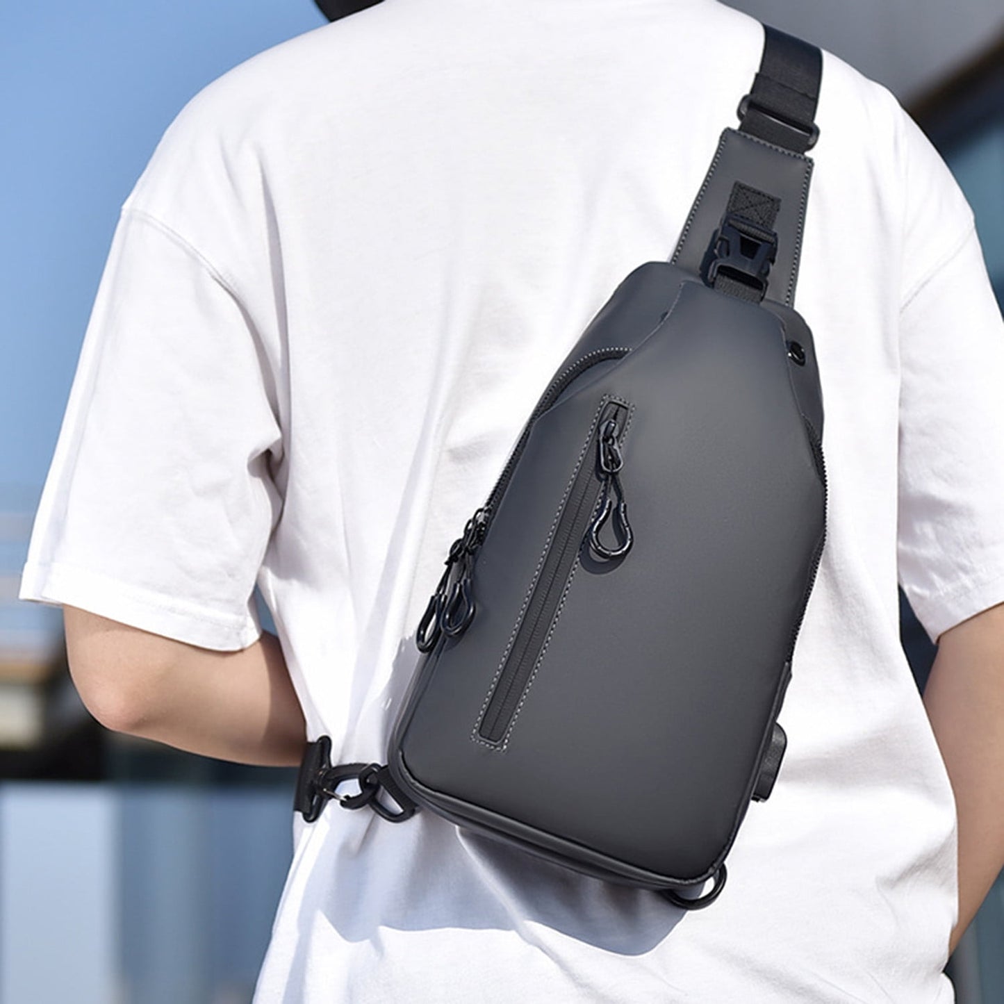 Phenas Mens Sling Bag, Waterproof Sling Bag with USB Charging Port Casual Daypack Chest Crossbody Bag