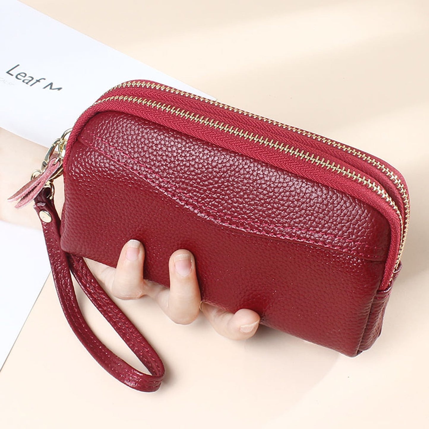 HAWEE Cellphone Wallet for Women Genuine Leather Clutch Purse Large Capacity Double Zipper Wristlet Wallet for Ladies