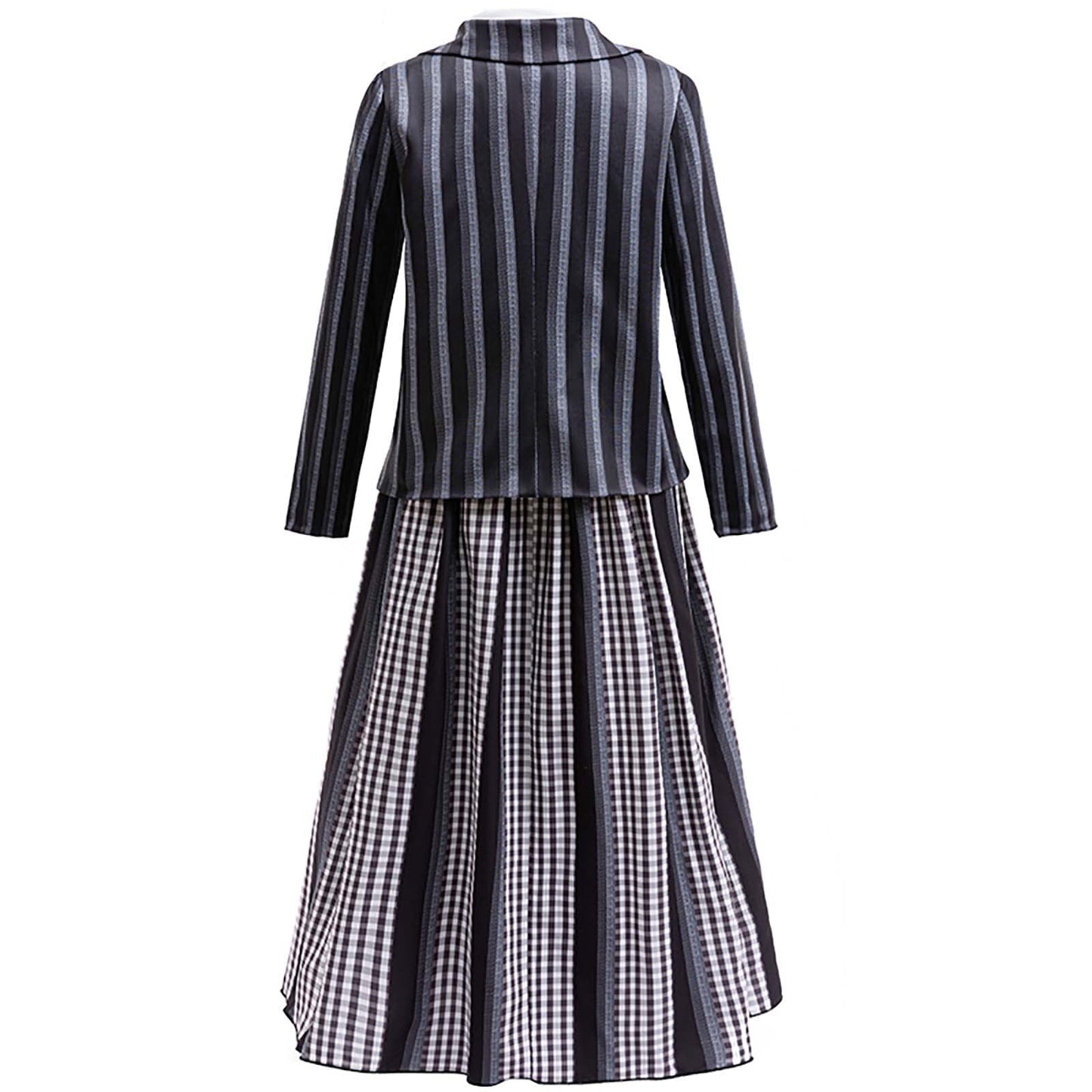 KAWELL Addams Costume for Girls, Academy Uniform Outfits Cosplay with Black Wig, Pleated Skirt Girl's Stripes Suits Sets for Halloween