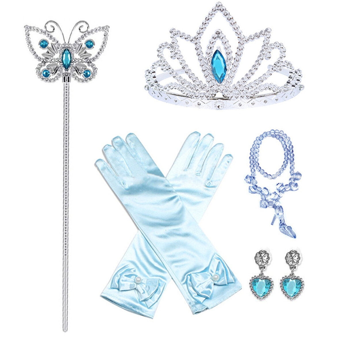 HAWEE Princess Blue Dress for Girls Puffy Sleeve Princess Costume Halloween Cosplay Party Fancy Dress(2-12Y)