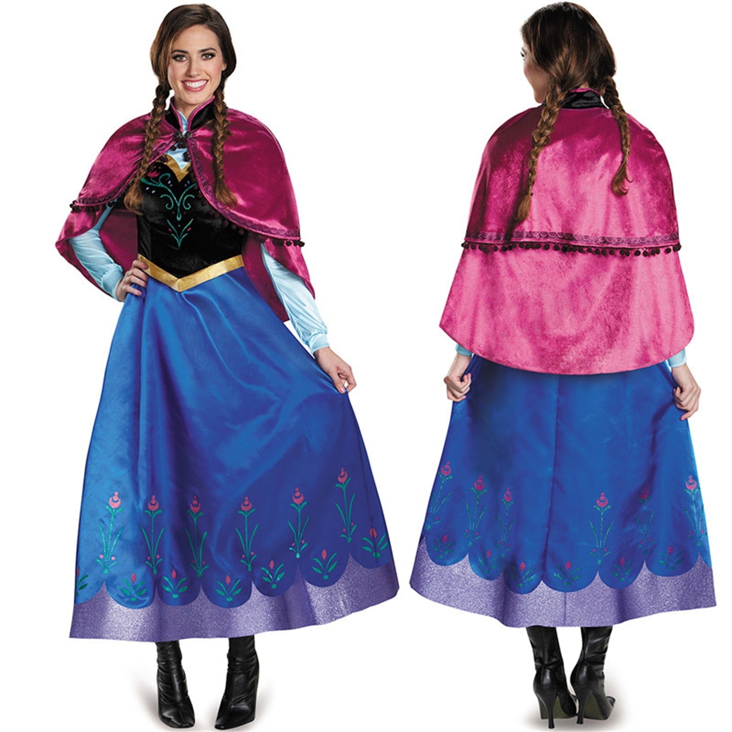 Phenas Women Princess Anna Costume Cosplay Dress Up Halloween Gown Outfit with Cloak
