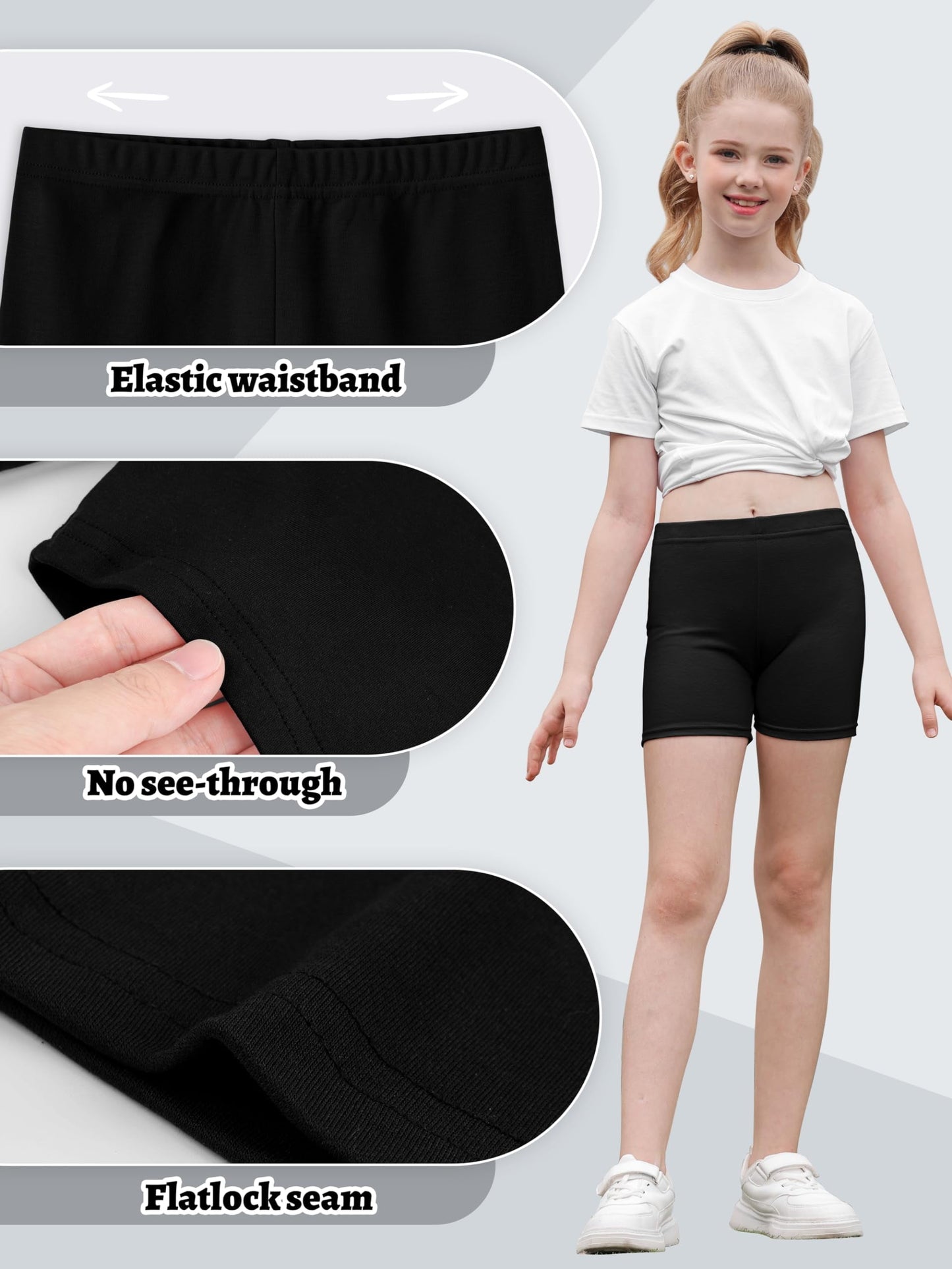 6 Pack Cotton Girls Bike Shorts Cartwheel Toddler Biker Under Dress Dance Multi-Color Shorts, 5-14 Y