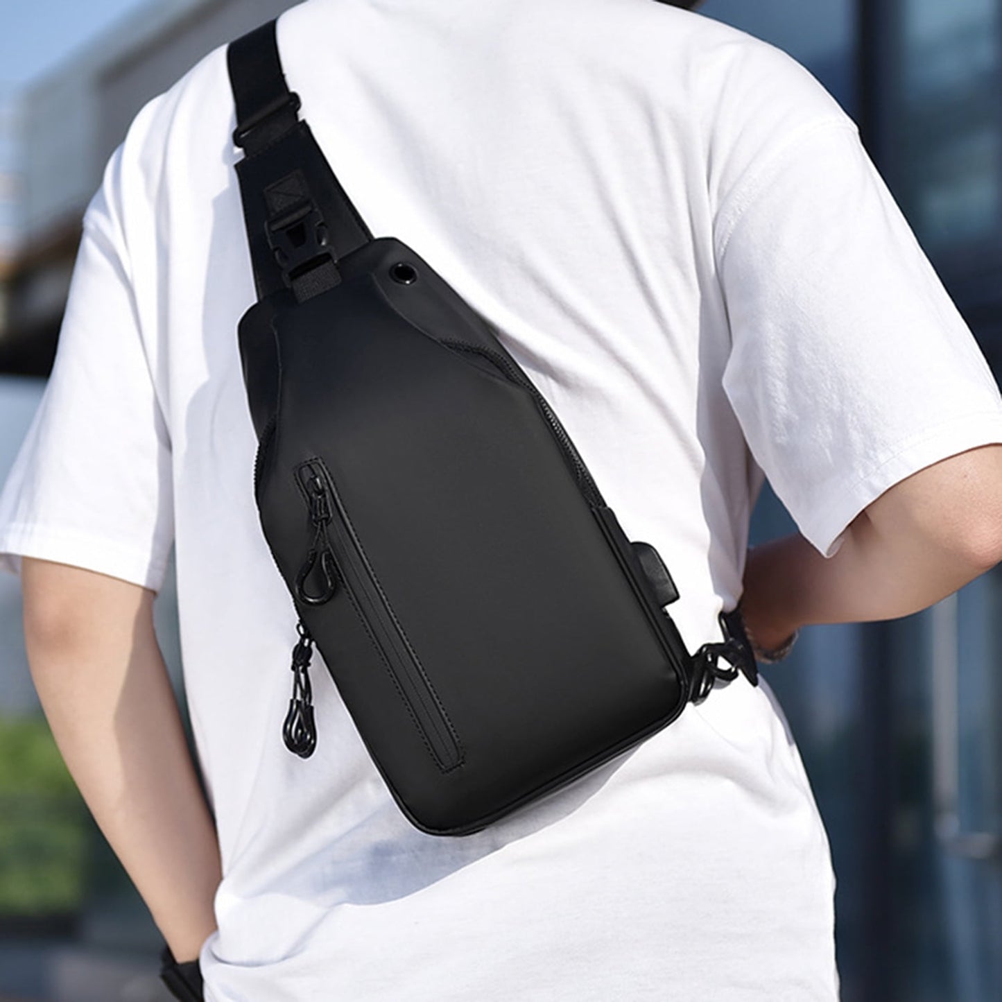 Phenas Mens Sling Bag, Waterproof Sling Bag with USB Charging Port Casual Daypack Chest Crossbody Bag