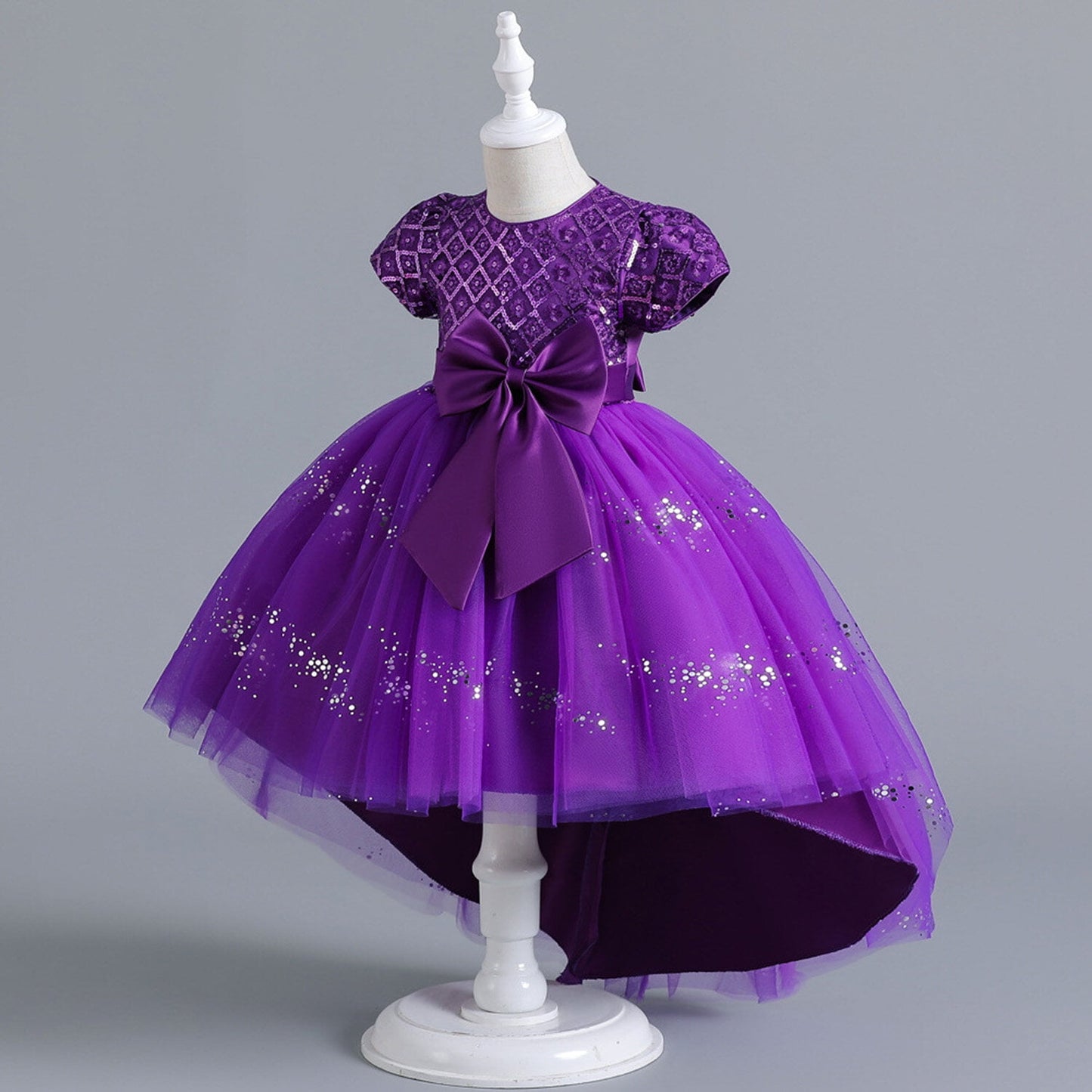 Phenas Flower Girl Lace Bridesmaid Dress High-Low Kids Wedding Party Birthday Sequin Tulle Dresses