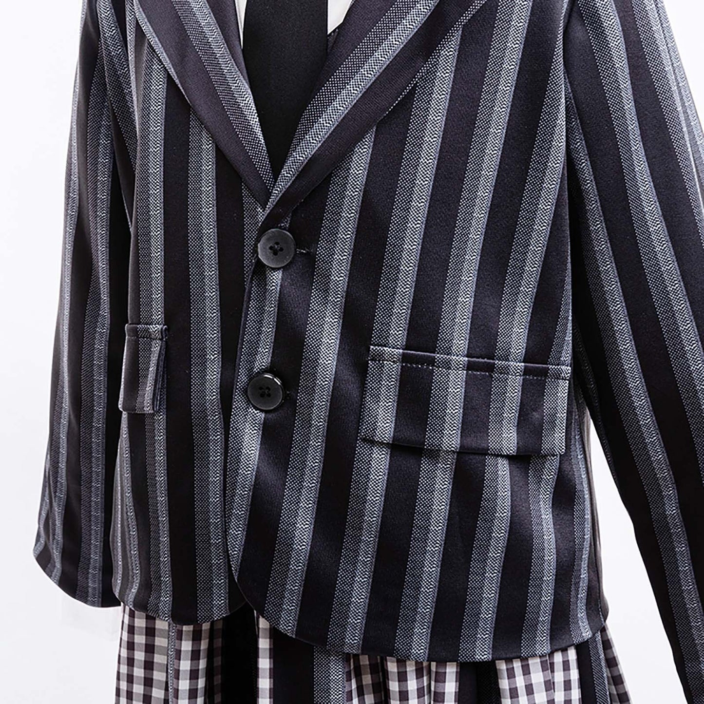 KAWELL Addams Costume for Girls, Academy Uniform Outfits Cosplay with Black Wig, Pleated Skirt Girl's Stripes Suits Sets for Halloween