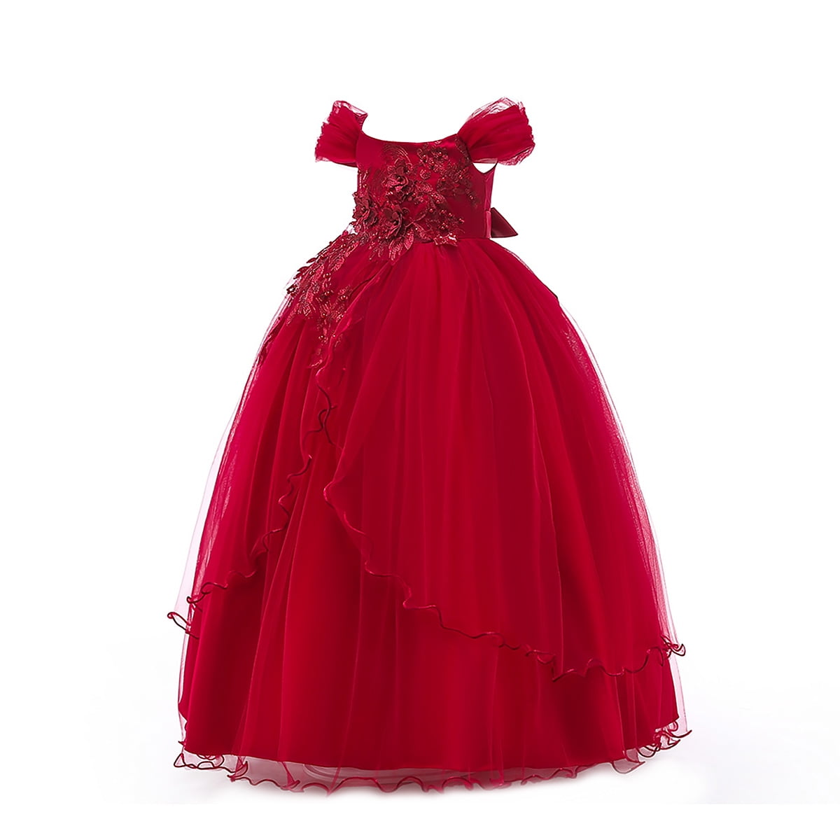 HuaAngel Kids Prom Ball Gown Girl Lace Tulle Flower Princess Party Maxi Dress