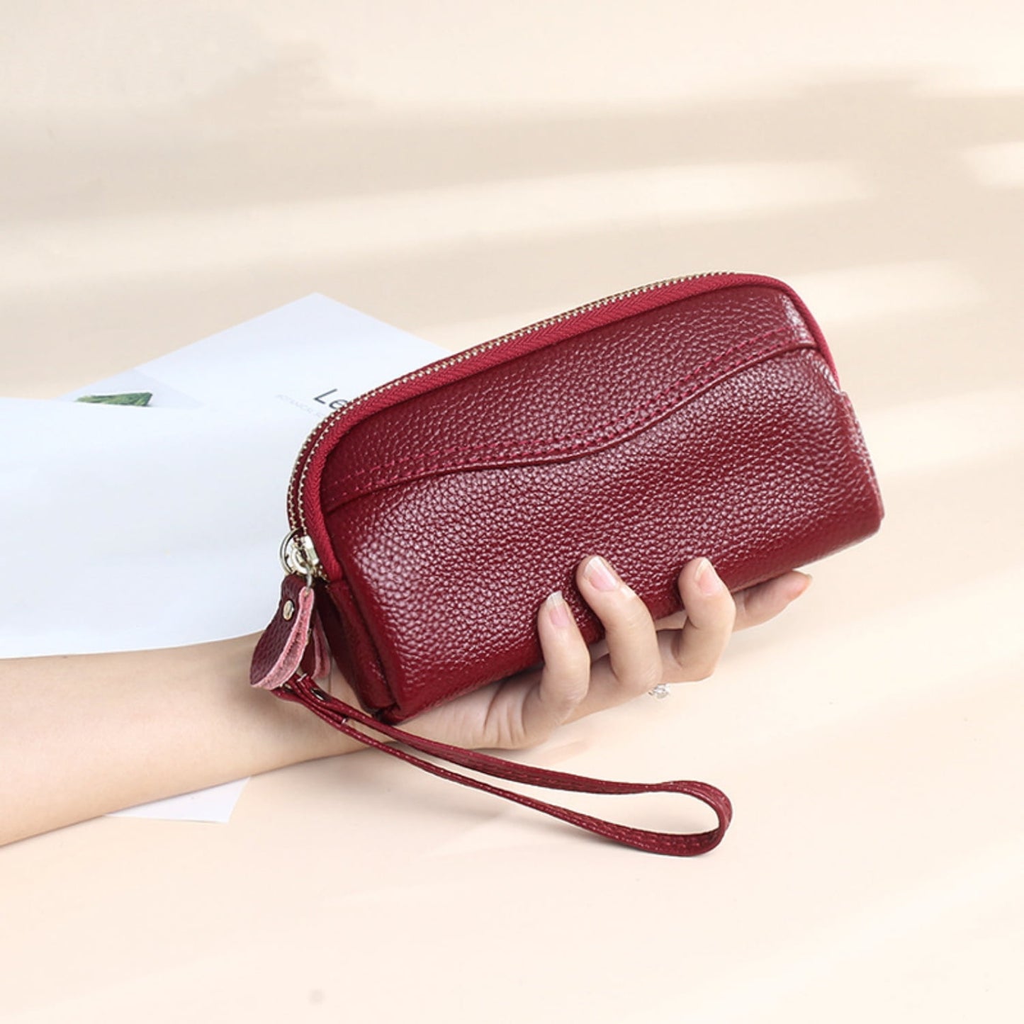 HAWEE Cellphone Wallet for Women Genuine Leather Clutch Purse Large Capacity Double Zipper Wristlet Wallet for Ladies
