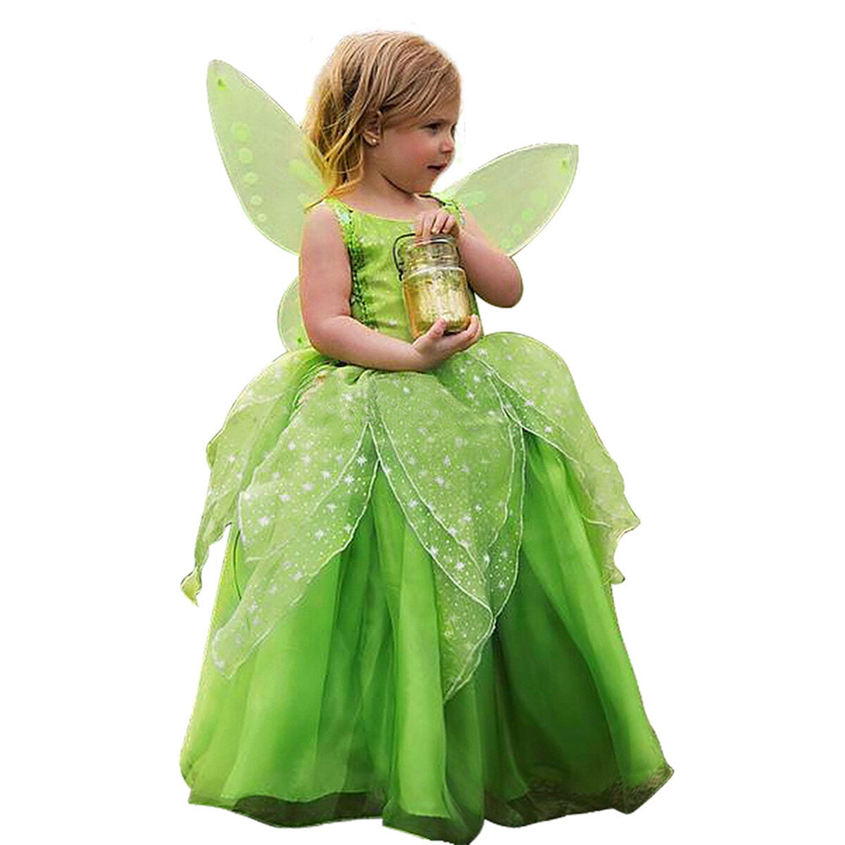LOEL Tiana Costume for Girls Toddler Halloween Birthday Party Fairy Elf Dress up with Wings