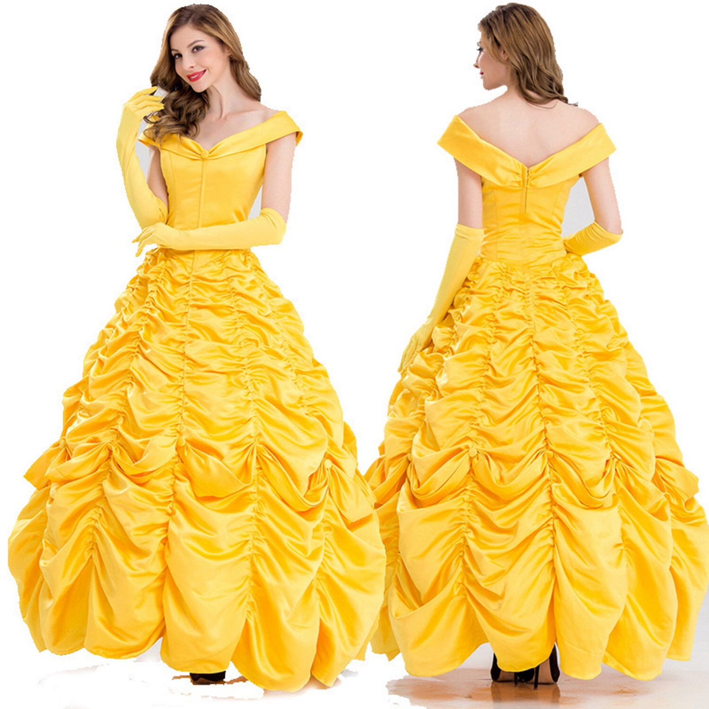 LOEL Princess Belle Fancy-Dress Costumes for Girls with Gloves & Petticoats for Children, Size 4-6