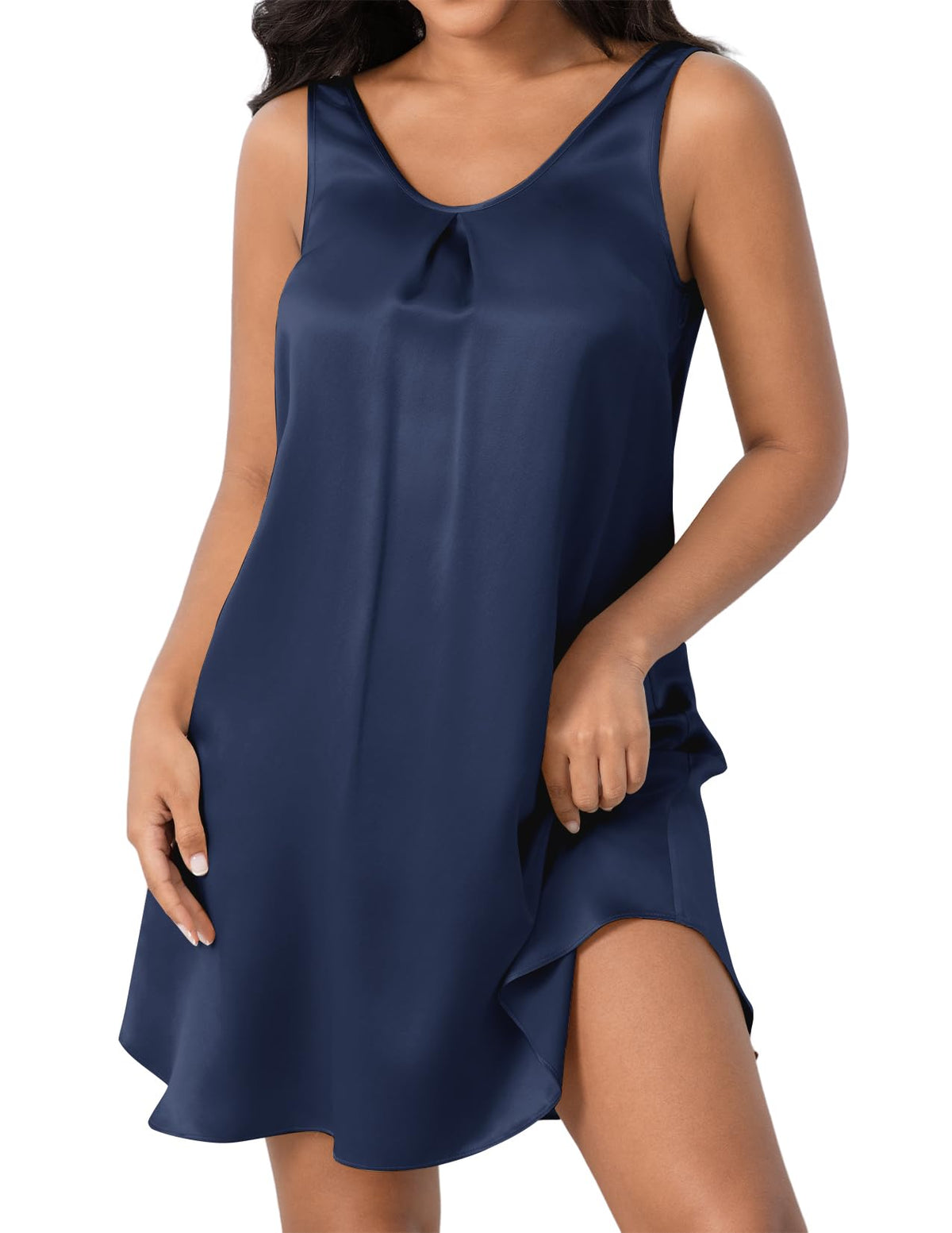 LOEL 100% 22 Momme Silk Women's Sleeveless V Neck Nightgown Ruched Front