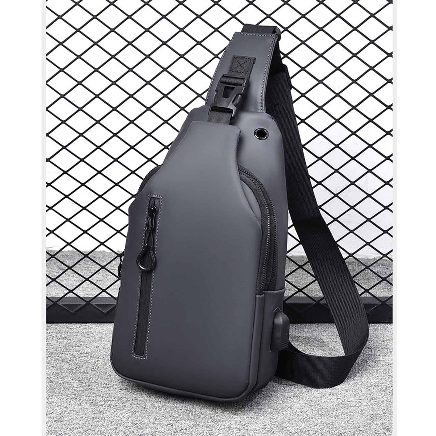 Phenas Mens Sling Bag, Waterproof Sling Bag with USB Charging Port Casual Daypack Chest Crossbody Bag