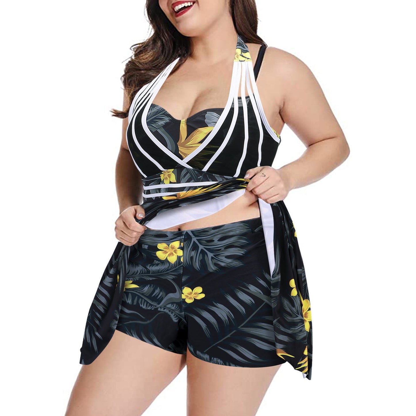 Womens Halter Swimdress Plus Size Two Piece Swimsuit Tankini Set
