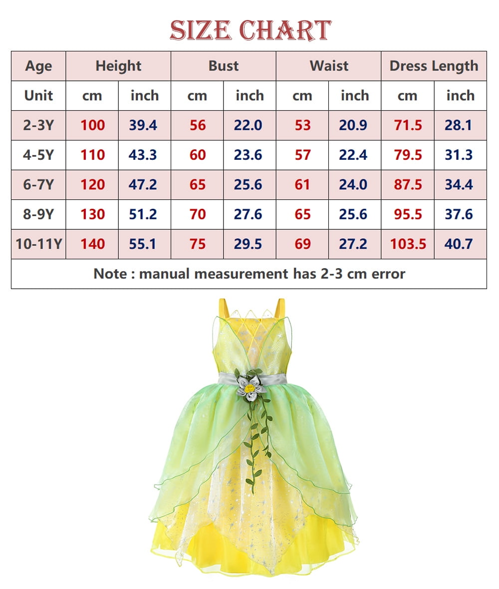 KAWELL Deluxe Princess Tiana Costumes Little Girls Dress Kids Fancy Gown Cosplay Halloween Party