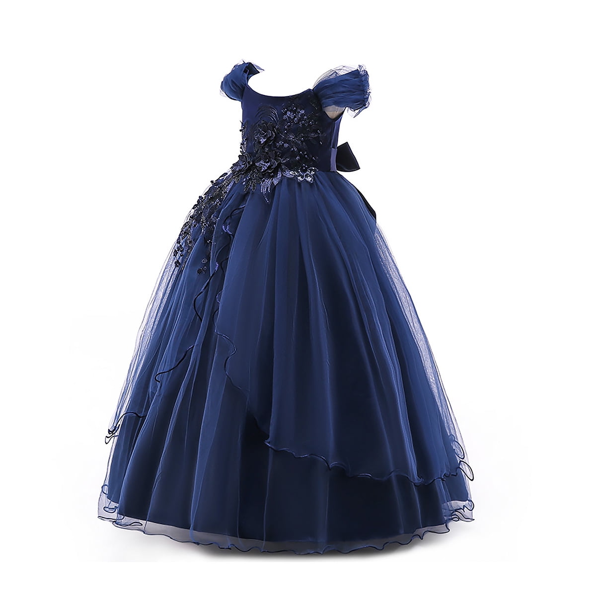 HuaAngel Kids Prom Ball Gown Girl Lace Tulle Flower Princess Party Maxi Dress