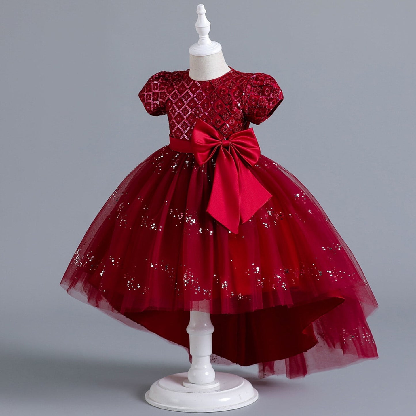 Phenas Flower Girl Lace Bridesmaid Dress High-Low Kids Wedding Party Birthday Sequin Tulle Dresses