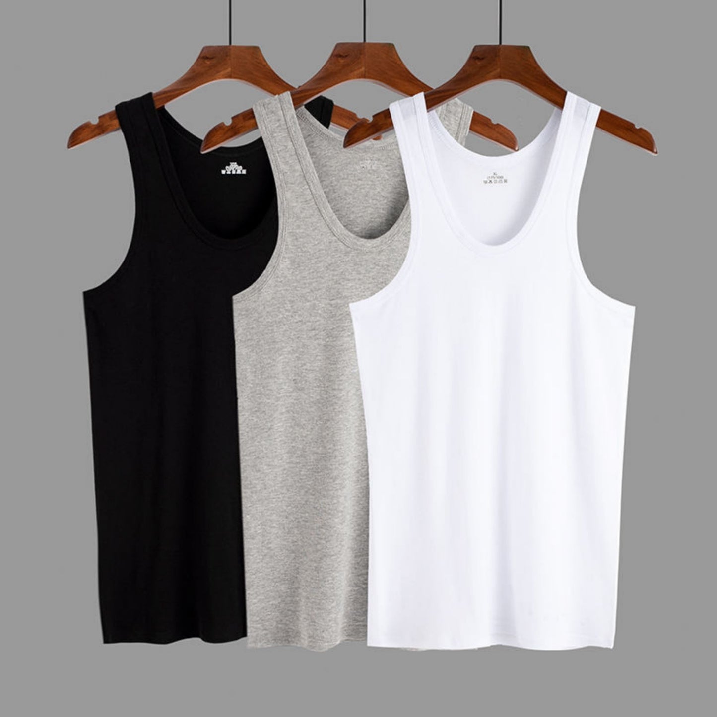 LOEL 3 Pack Men's Undershirts Crew Neck Sleeveless Athletic Workout Tank Top Sports Baselayer Running Compression Shirts