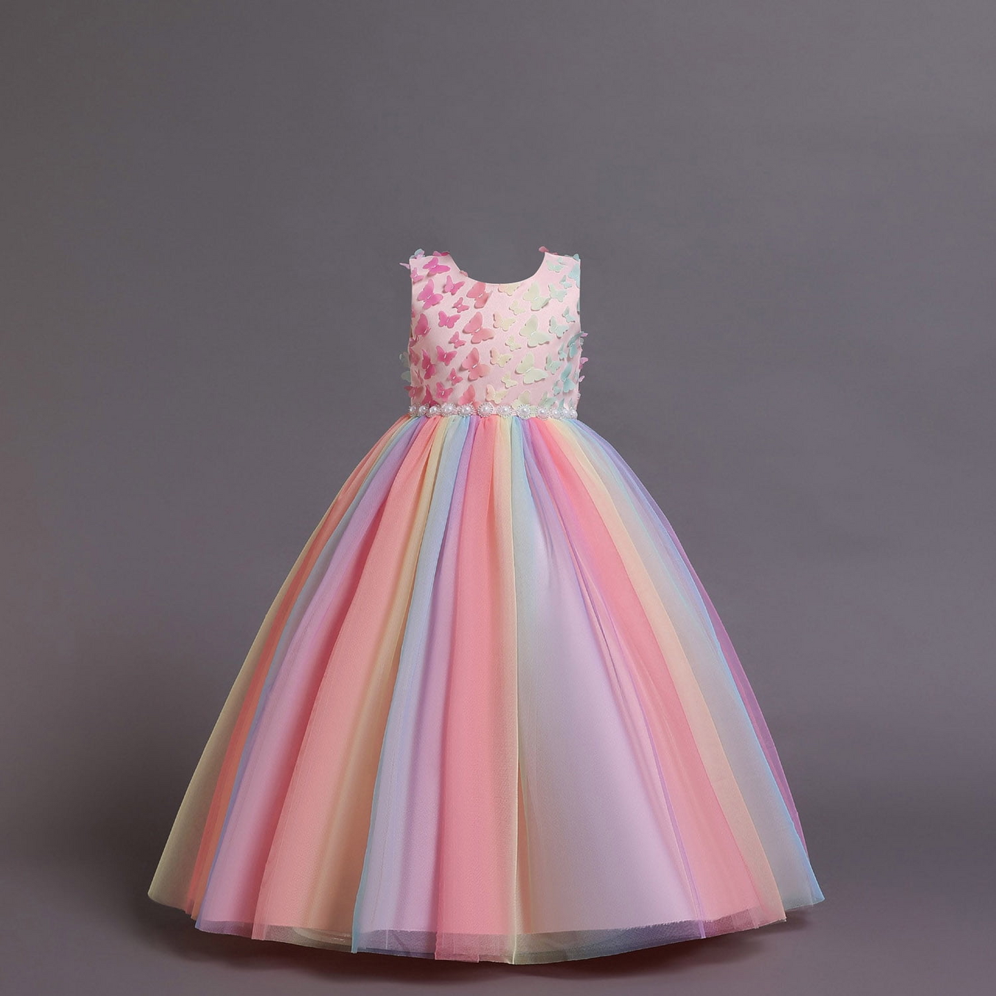 LOEL Flower Girl Rainbow Tulle Butterfly Wedding Party Dresses Bridesmaid Birthday Pageant Ball Gown