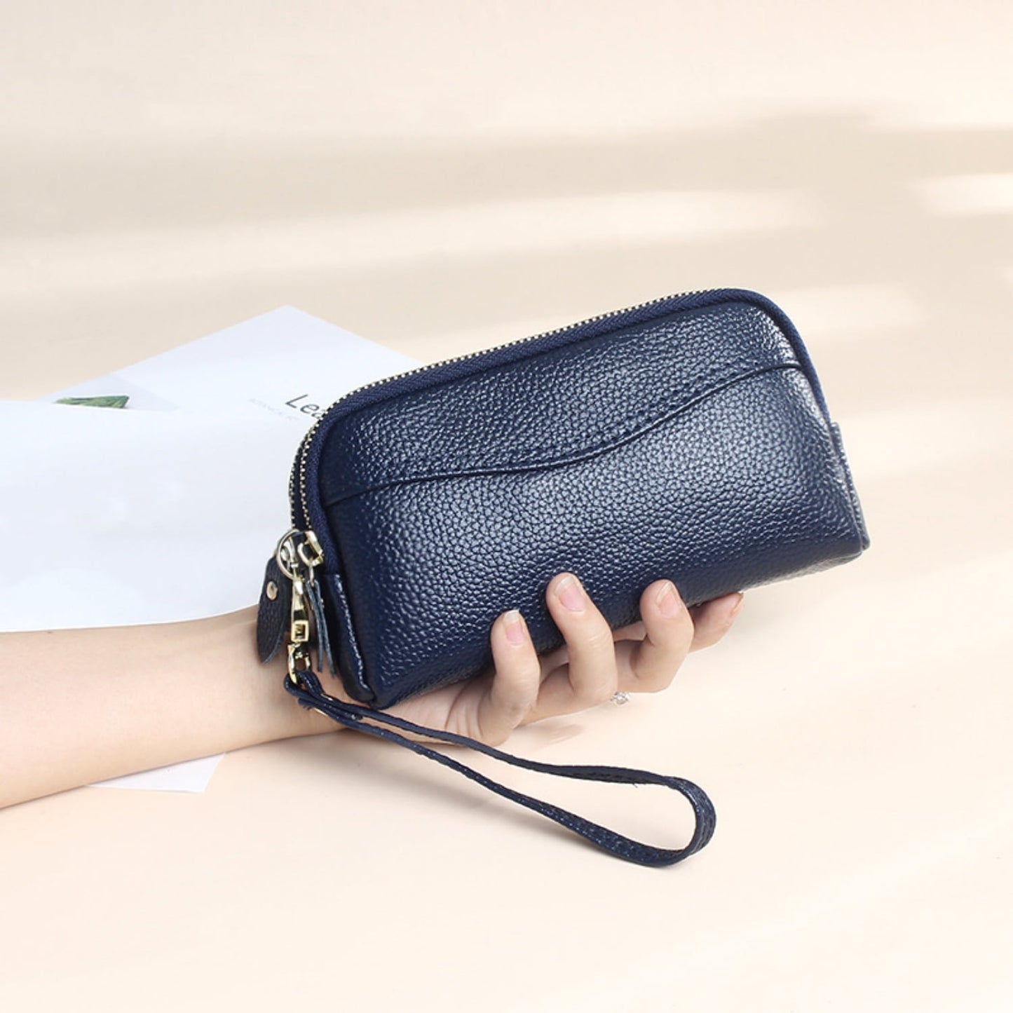 HAWEE Cellphone Wallet for Women Genuine Leather Clutch Purse Large Capacity Double Zipper Wristlet Wallet for Ladies