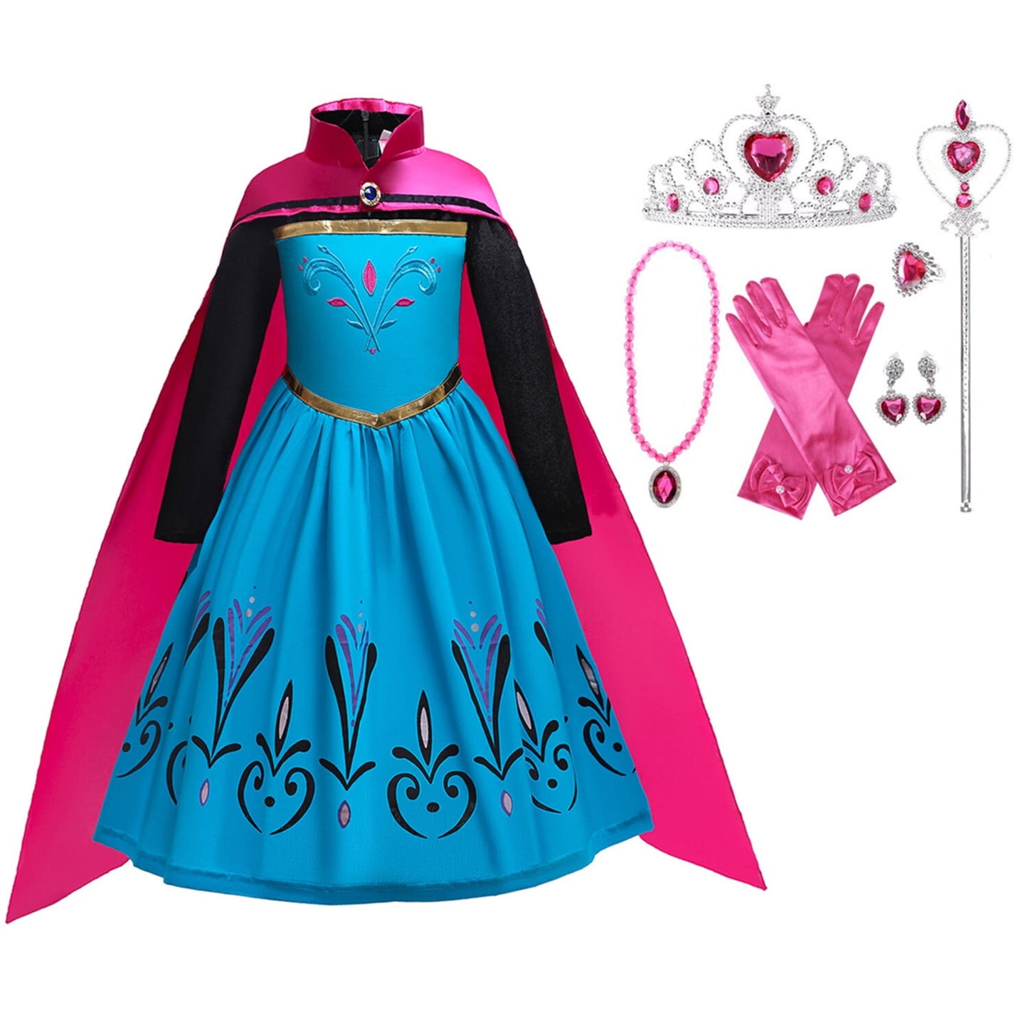 Phenas Girls Snow Princess Dress, Long Sleeved Sparkly Costume with Tiara & Cape Set for Halloween Party, Sizes 2-13 Years