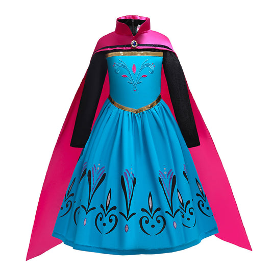 Phenas Girls Snow Princess Dress, Long Sleeved Sparkly Costume with Tiara & Cape Set for Halloween Party, Sizes 2-13 Years