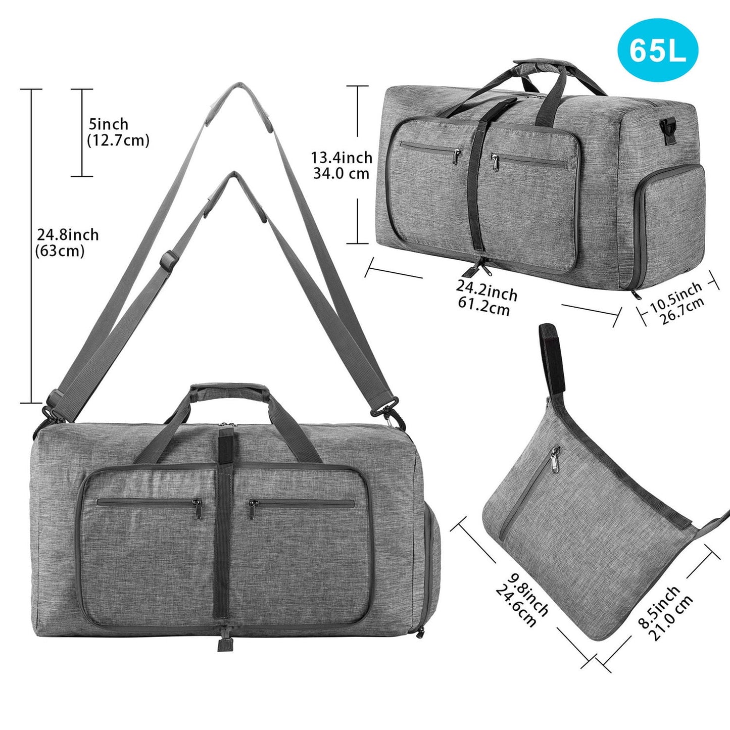 Phenas 115L/85L/65L Large Duffle Bag, Foldable Travel Gym Bag with Shoe Compartment, Lightweight Water Repellent Tear Resistant for Camping, Weekender, Overnight Travel